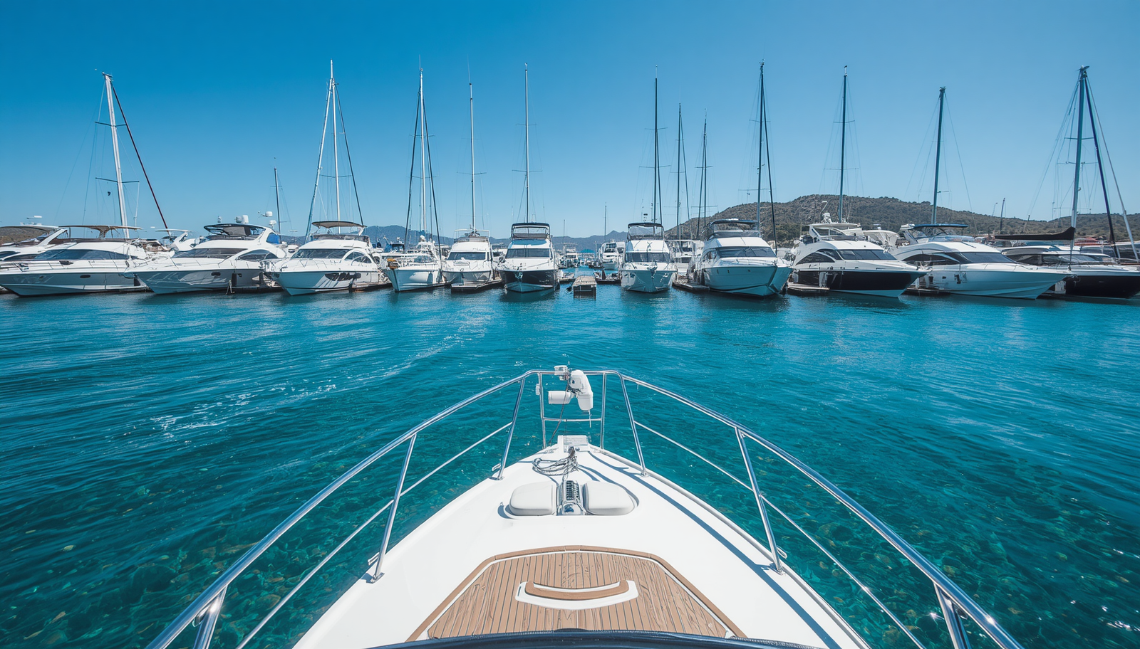 Yate amarrado con productos de limpieza profesional de Ocean Care
